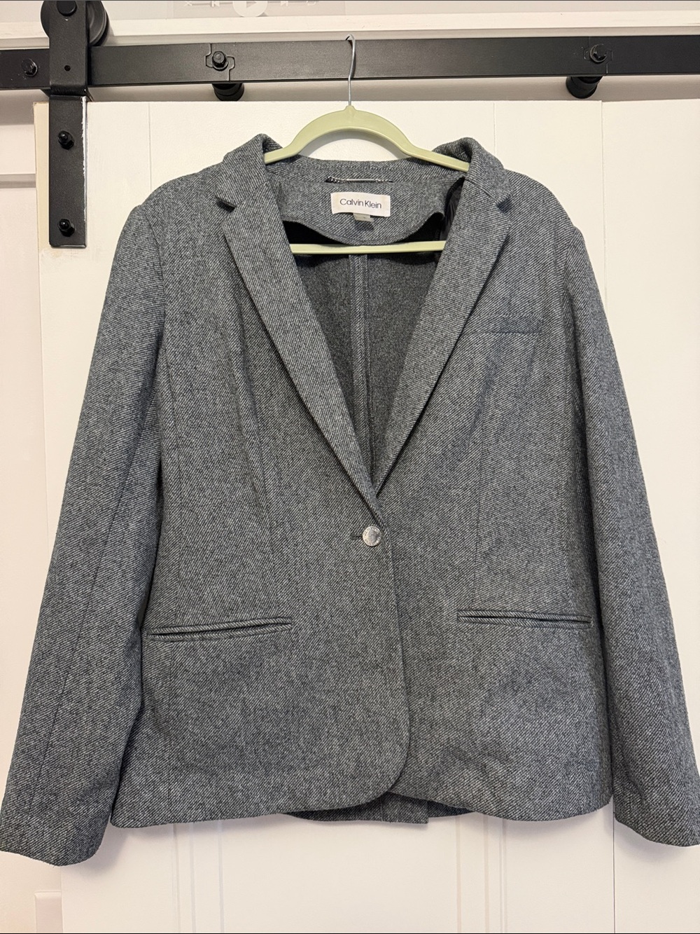 Calvin Klein Gray Herringbone Single-Button Blazer